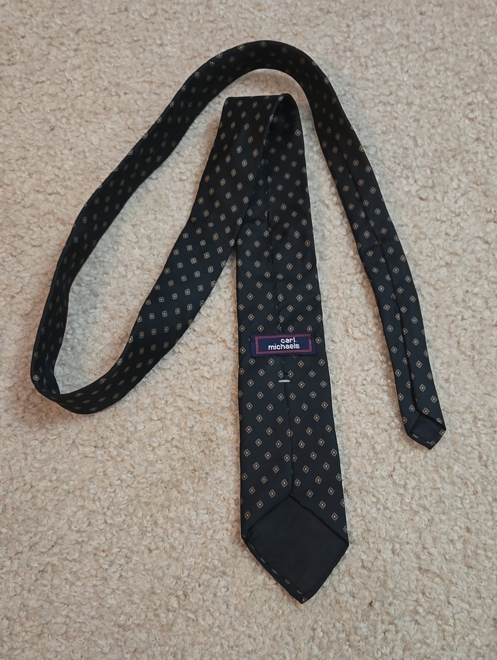 Carl Michaels Black Silky Tie with Small Gold Geometric Motif